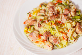 Dinde au riz et sa jardinière de légumes