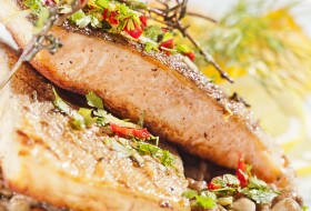 Lentil salad with salmon