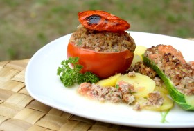 Stuffed tomatoes with meat and fresh cheese